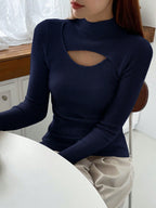 Stand Collar Long Sleeve Hollow Pullover Tops