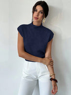 High Neck Loose Casual Versatile Sleeveless Knit Sweater