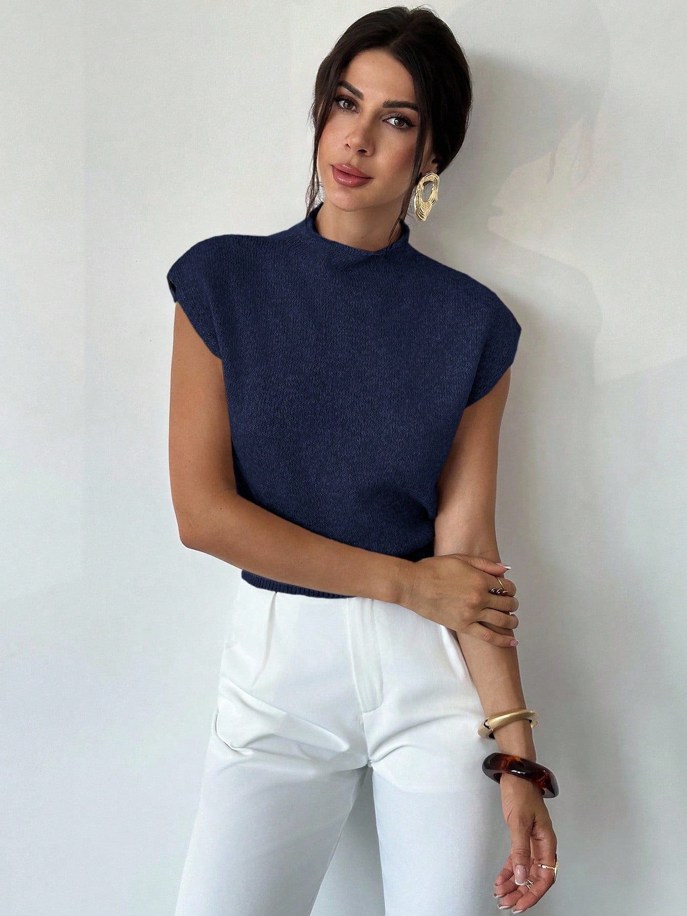 High Neck Loose Casual Versatile Sleeveless Knit Sweater