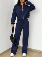 Street Style Camouflage Maple Leaf Print Zipper Sweatshirt & Pants Set