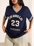 New V-Neck Graphic Print Casual Pullover T-Shirt