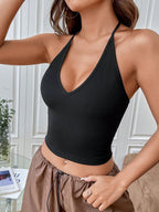 Summer Sexy Solid Backless Crop Halter Top