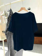 European Cup Number Printed Loose V-Neck T-Shirt, Street Style Sports Slogan