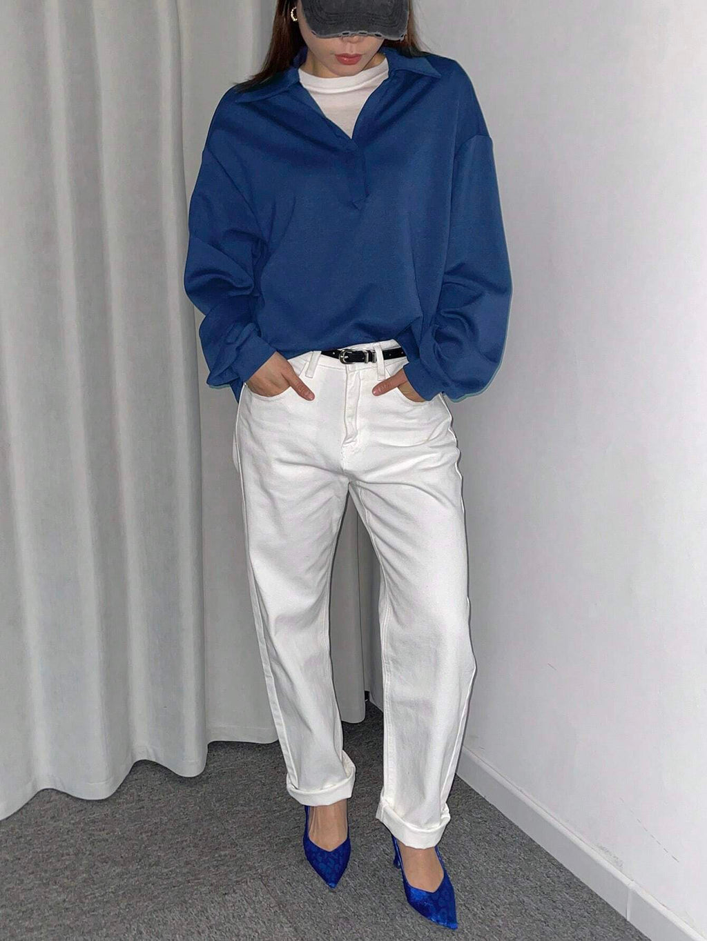 Solid Color Drop Shoulder Long Sleeve Loose Casual Sweatshirt