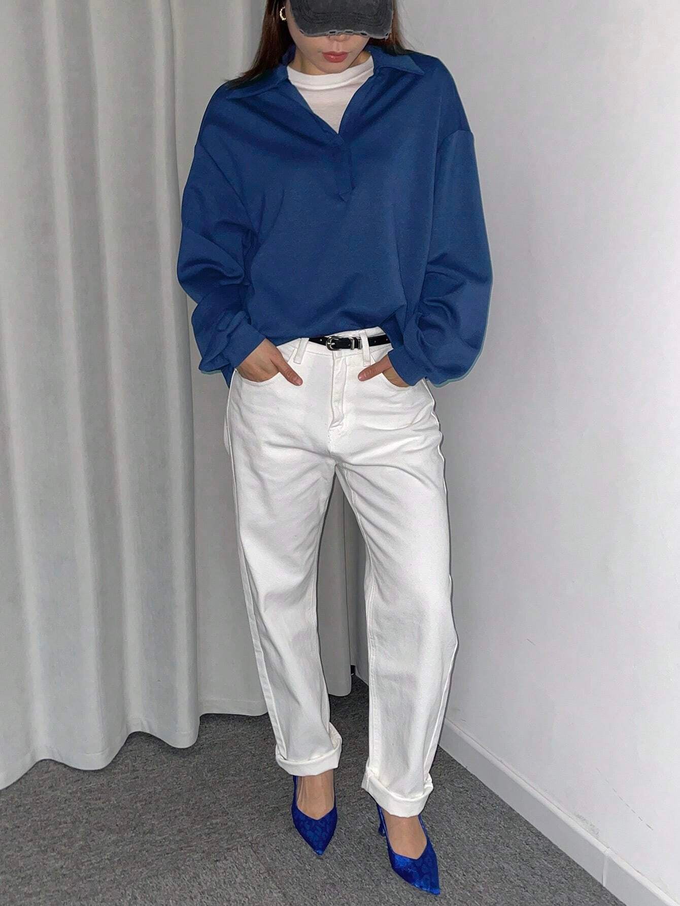 Solid Color Drop Shoulder Long Sleeve Loose Casual Sweatshirt