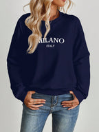 Casual Minimalist Milano Print Pattern White Round Neck Loose Fit Long Sleeve Sweatshirt