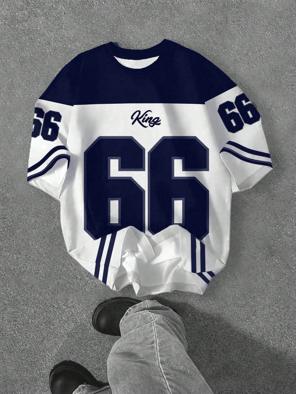 Casual Minimalist Numeric 66 Print Round Neck Loose Fit Short Sleeve T-Shirt