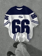 Casual Minimalist Numeric 66 Print Round Neck Loose Fit Short Sleeve T-Shirt