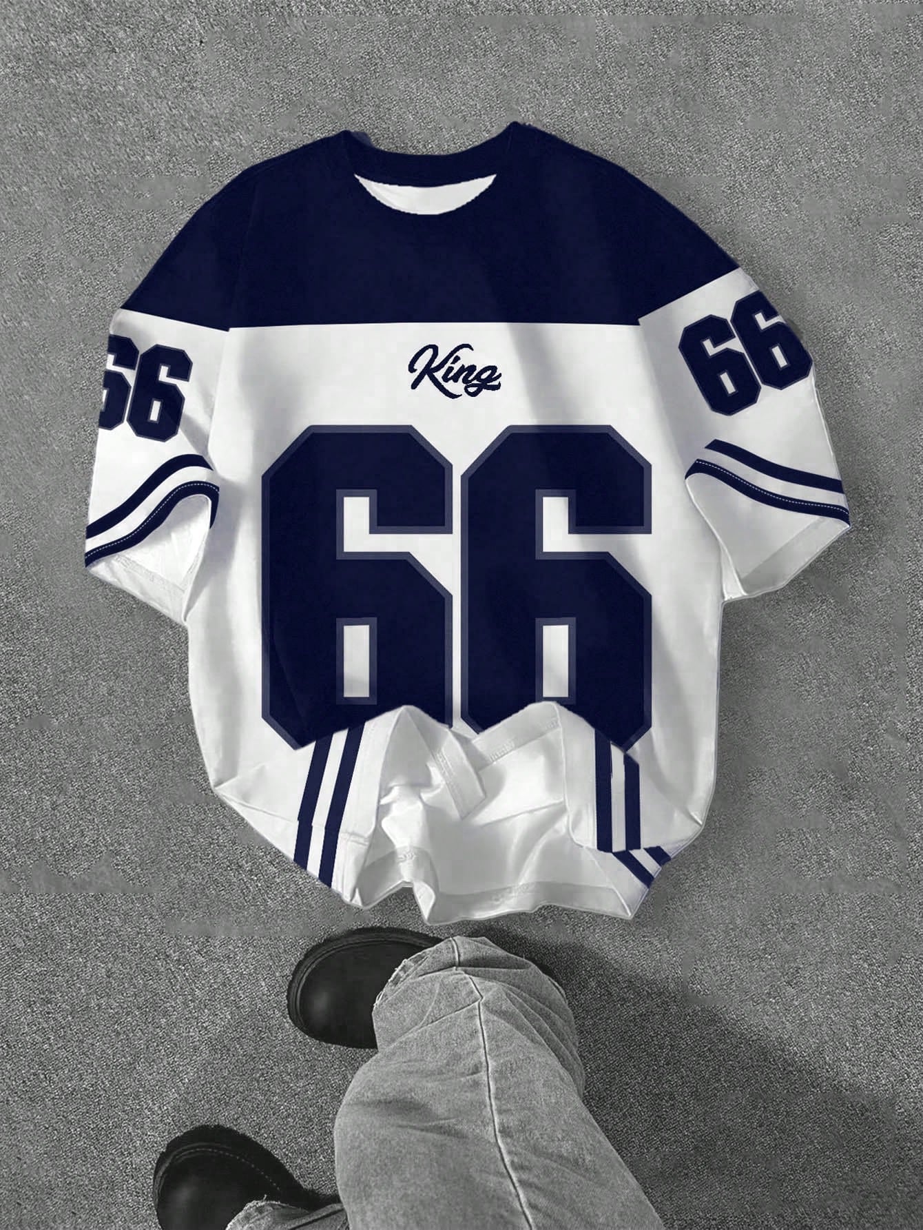 Casual Minimalist Numeric 66 Print Round Neck Loose Fit Short Sleeve T-Shirt