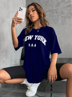 Minimalist English Printed Casual Street Style T-Shirt Graphic Tees Women Tops