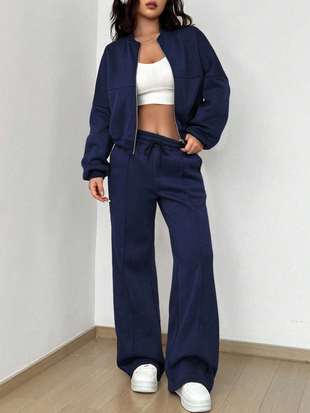 Street Style Camouflage Maple Leaf Print Zipper Sweatshirt & Pants Set