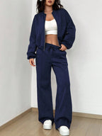 Street Style Camouflage Maple Leaf Print Zipper Sweatshirt & Pants Set