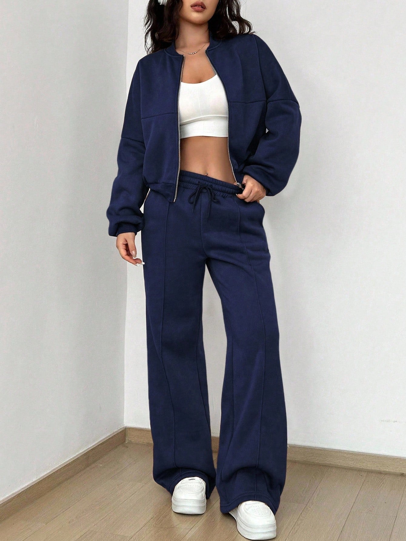 Street Style Camouflage Maple Leaf Print Zipper Sweatshirt & Pants Set