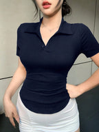 Slim Fit Casual Turndown Collar Short Sleeve T-Shirt