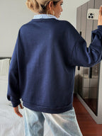 Letter & Stripe Print Patchwork Thermal Lined Sweatshirt