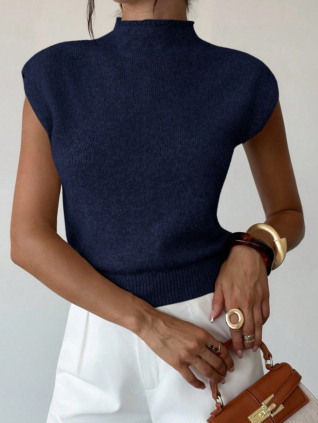 High Neck Loose Casual Versatile Sleeveless Knit Sweater