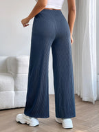 Solid Ribbed Knit Wide Leg Pants