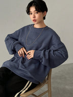 Round Neck Contrast Color Loose Oversized Pullover Sweatshirt, Autumn & Winter