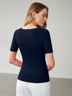 Solid Asymmetrical Neck Slim Fit Tee