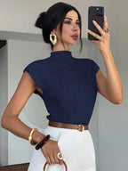 High Neck Loose Casual Versatile Sleeveless Knit Sweater
