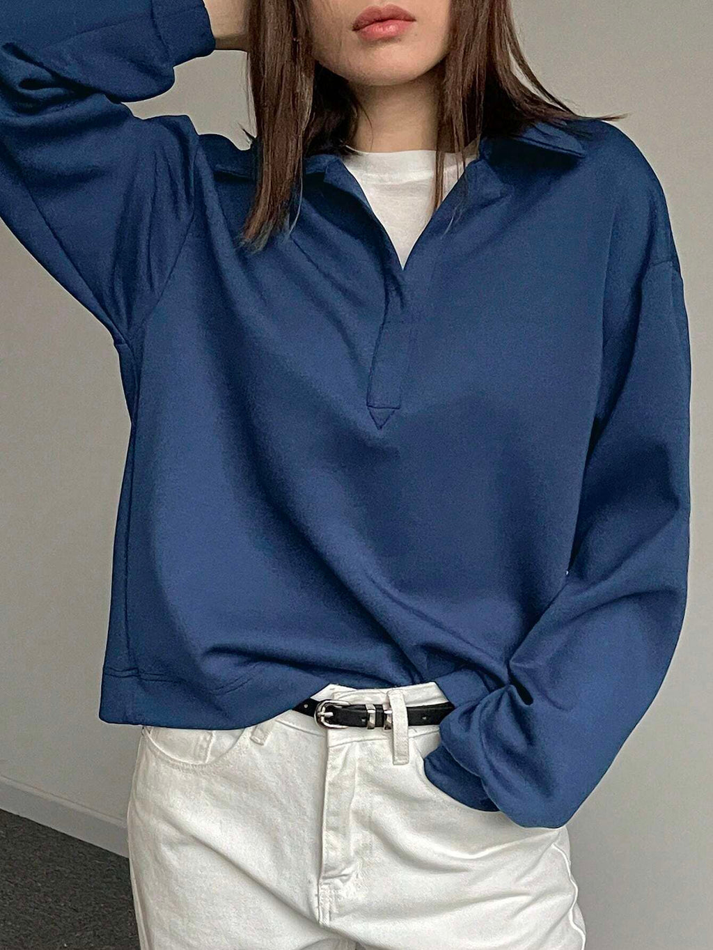 Solid Color Drop Shoulder Long Sleeve Loose Casual Sweatshirt