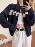 Color Block Striped High Neck Long Sleeve Zip Up Cardigan For Women,Fall Women Clothes Jacket