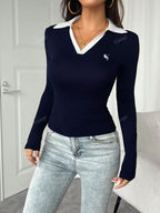 Elegant Polo-Collar Christmas Top For Commute And Daily Wear