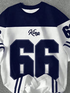 Casual Minimalist Numeric 66 Print Round Neck Loose Fit Short Sleeve T-Shirt