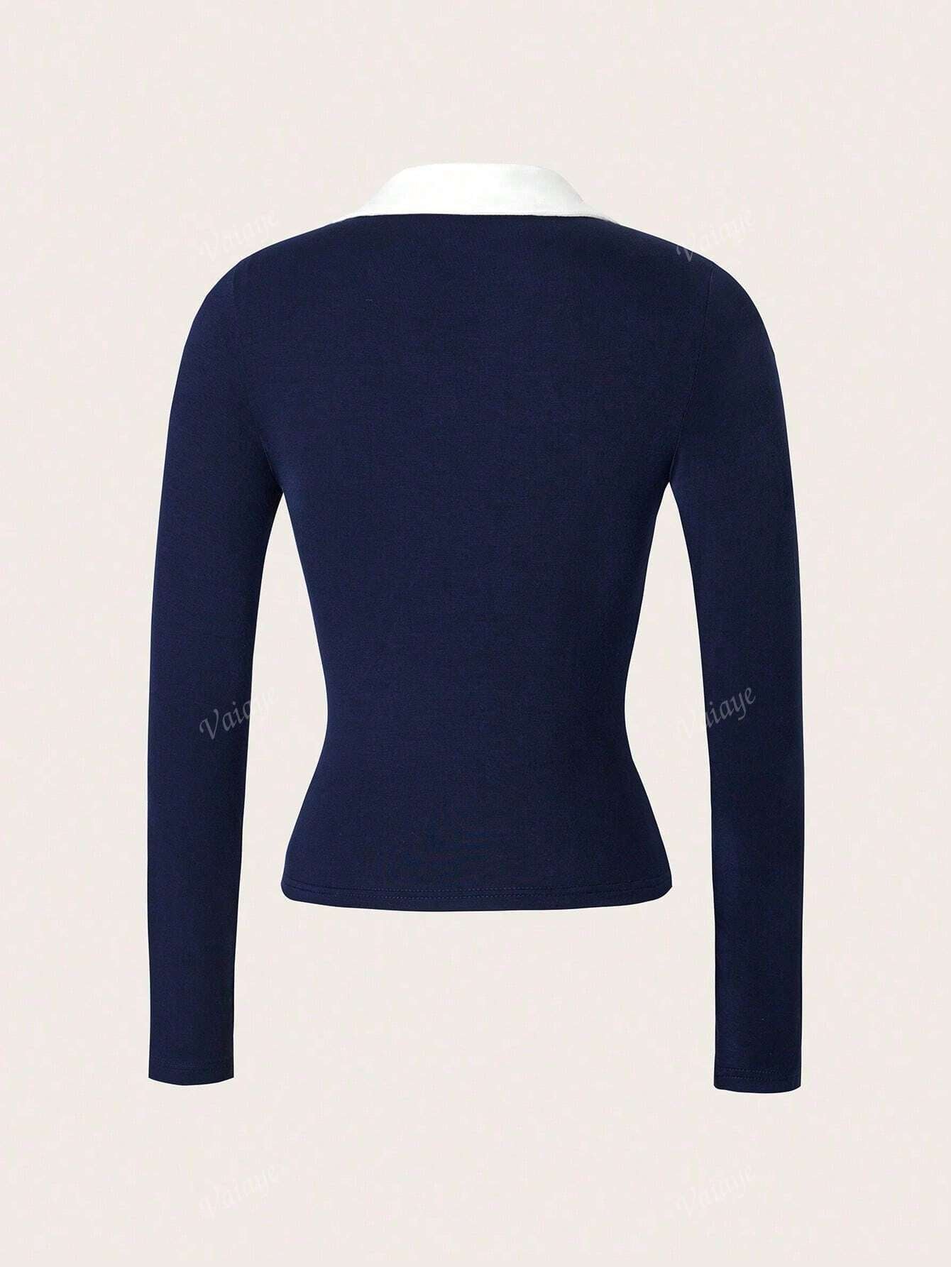 Elegant Polo-Collar Christmas Top For Commute And Daily Wear