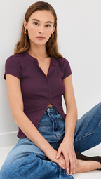 Ribbed Knit Cardigan - Stylish Solid Color T-Shirt with Full-Button Front and Ribbed Detailing, Perfect for Casual Wear