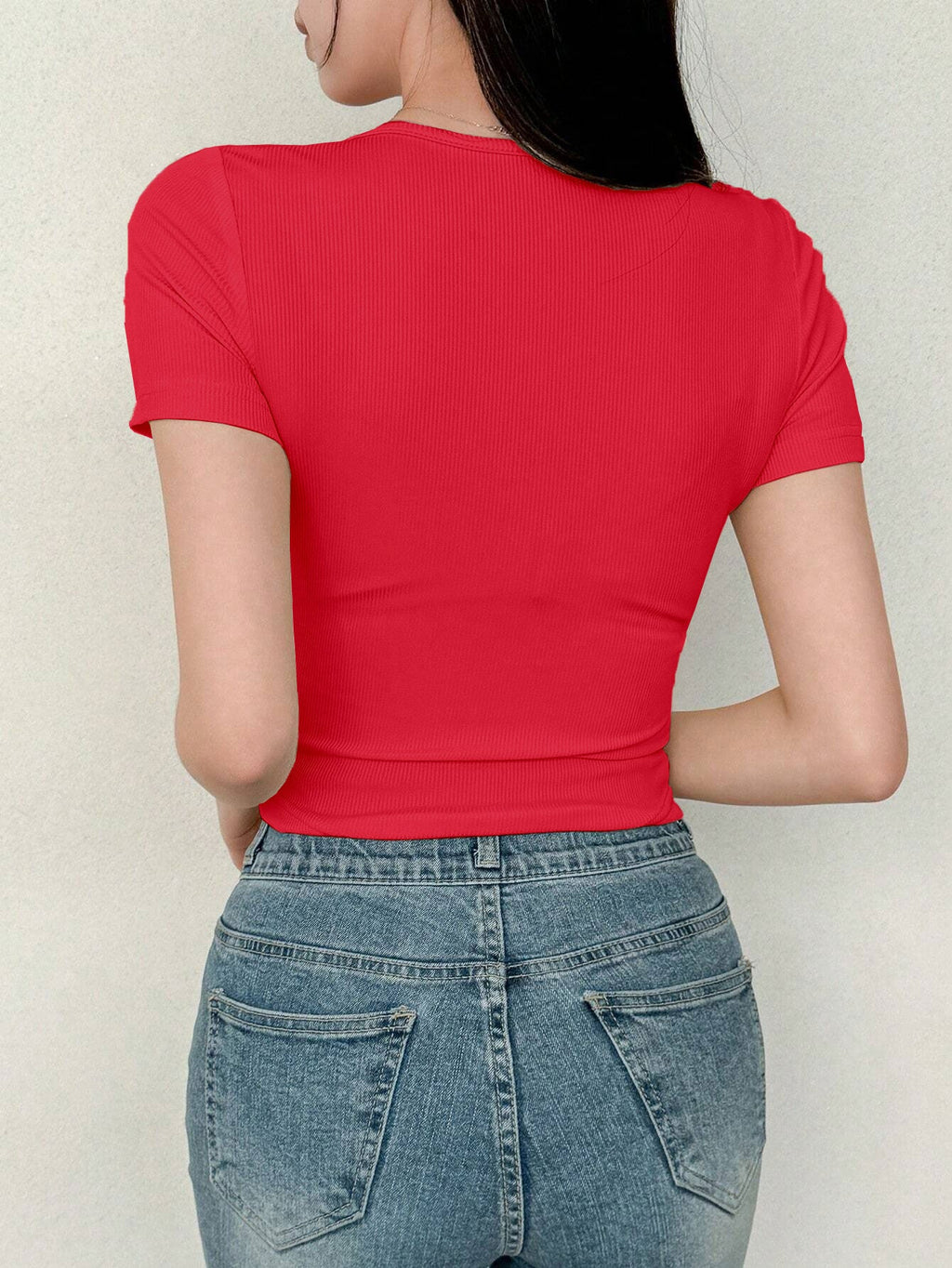Women's Solid Color Swan Collar Short Sleeve T-Shirt