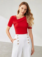 Solid Asymmetrical Neck Slim Fit Tee