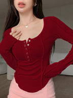 Solid Button Front Curved Hem