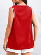 Letter Graphic Striped Trim Tank Top
