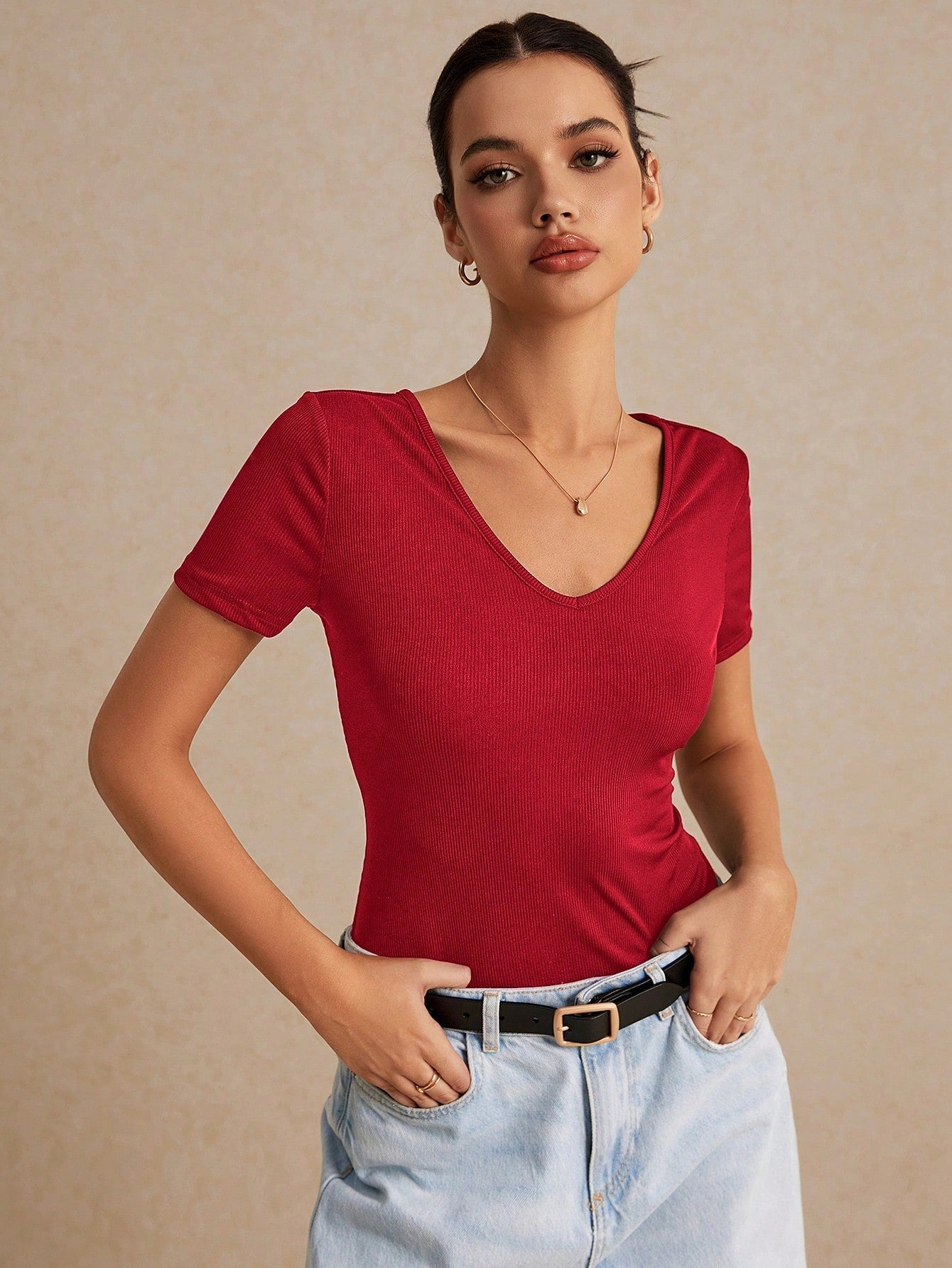 Solid Black Backless Short Sleeve Tee, Effortless Chic Essential, Summer Top