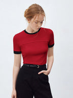 Contrast Trim Round Neck Short Sleeve T-Shirt