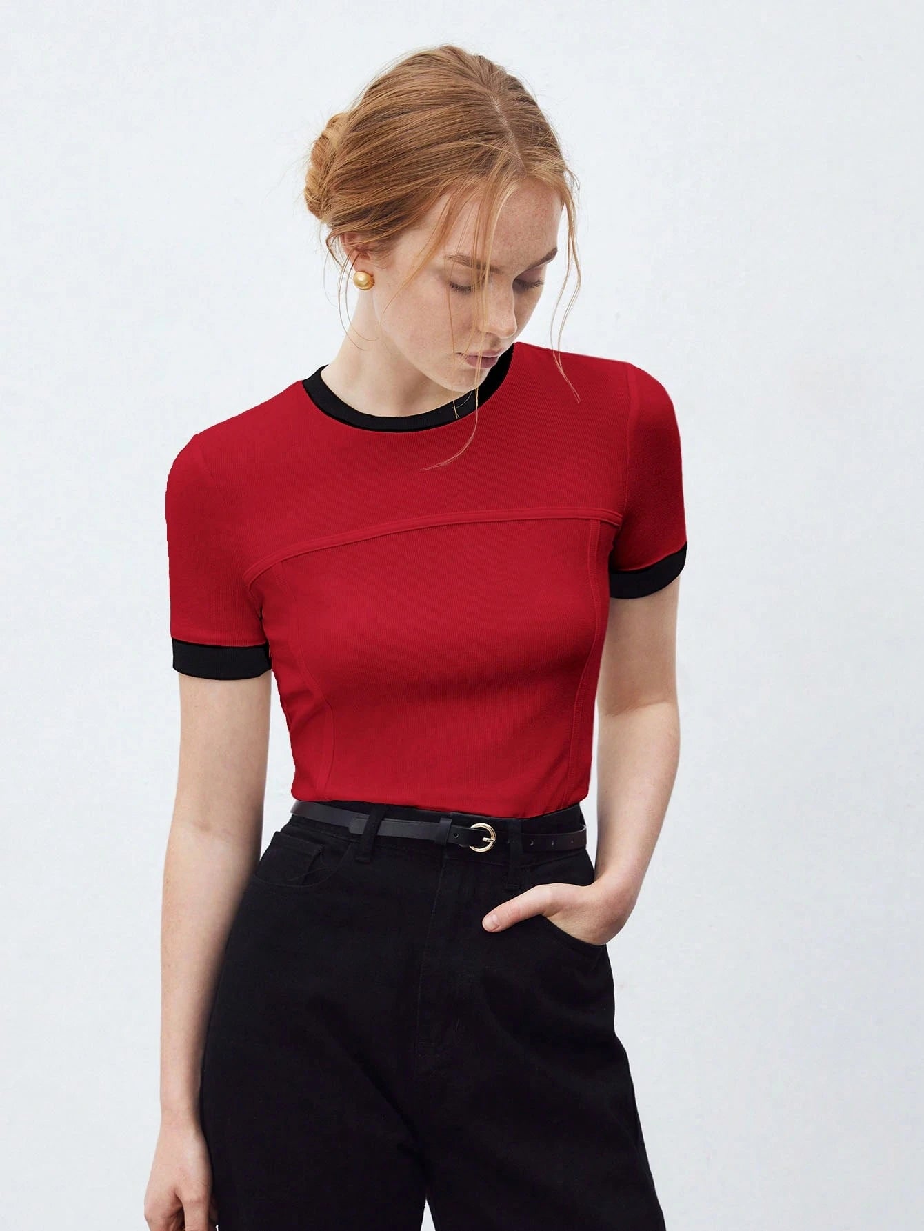 Contrast Trim Round Neck Short Sleeve T-Shirt