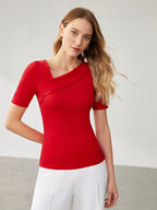 Solid Asymmetrical Neck Slim Fit Tee
