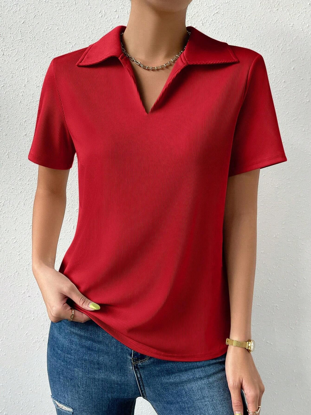 Solid Ribbed Knit Tee