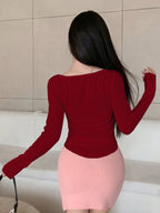 Solid Button Front Curved Hem