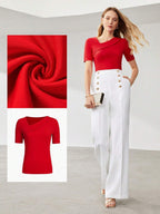 Solid Asymmetrical Neck Slim Fit Tee