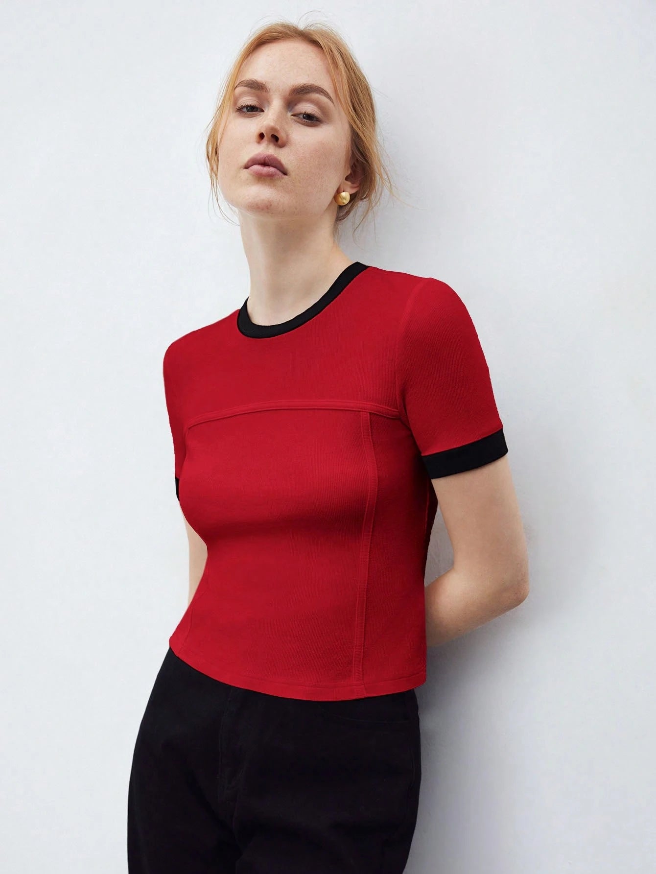 Contrast Trim Round Neck Short Sleeve T-Shirt