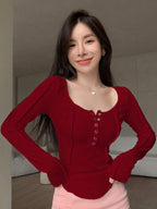 Solid Button Front Curved Hem