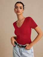 Solid Black Backless Short Sleeve Tee, Effortless Chic Essential, Summer Top