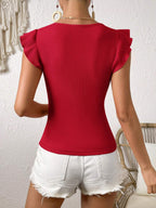 Solid Color Ribbed Knit Cap Sleeve Tee