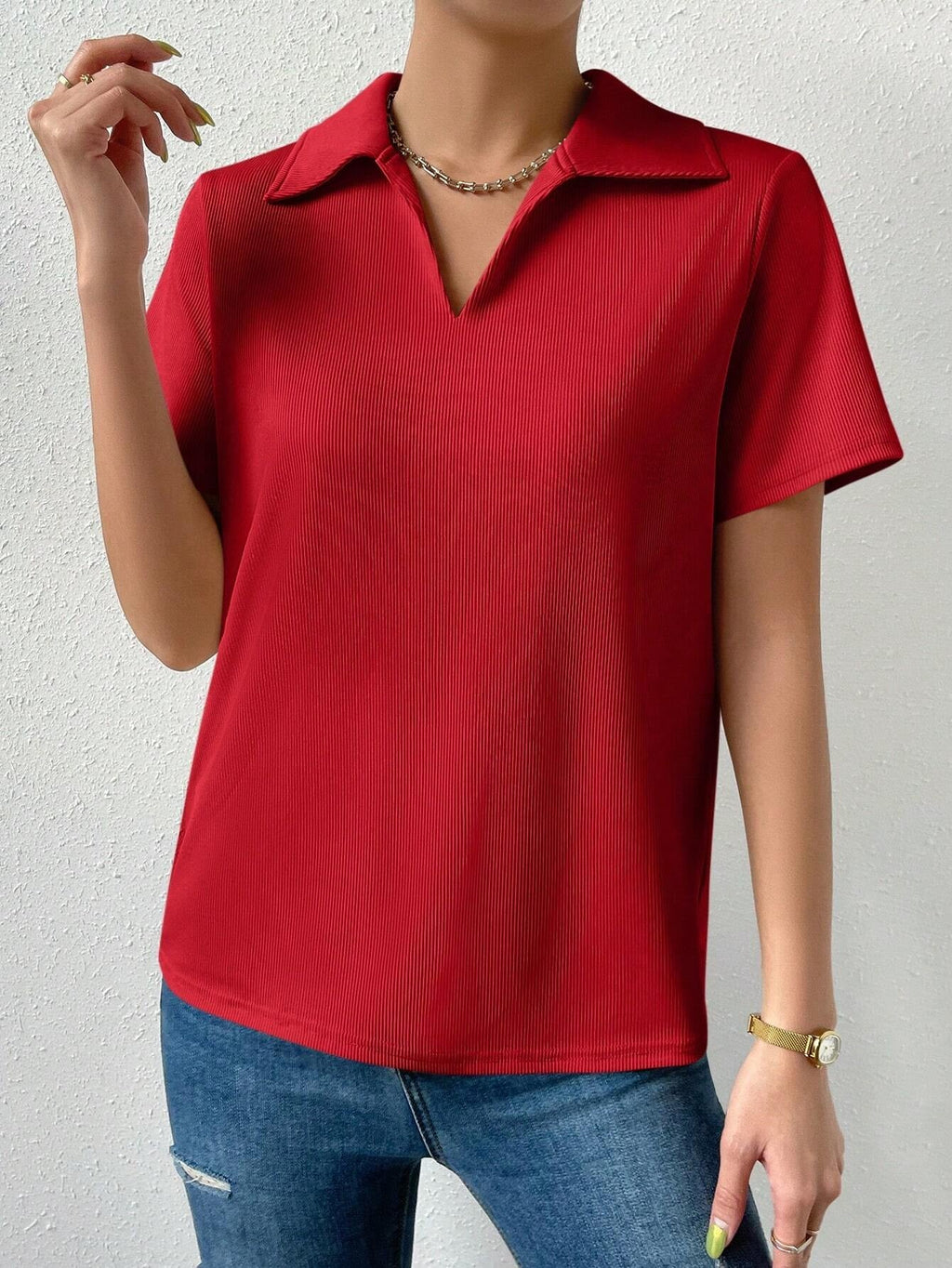 Solid Ribbed Knit Tee