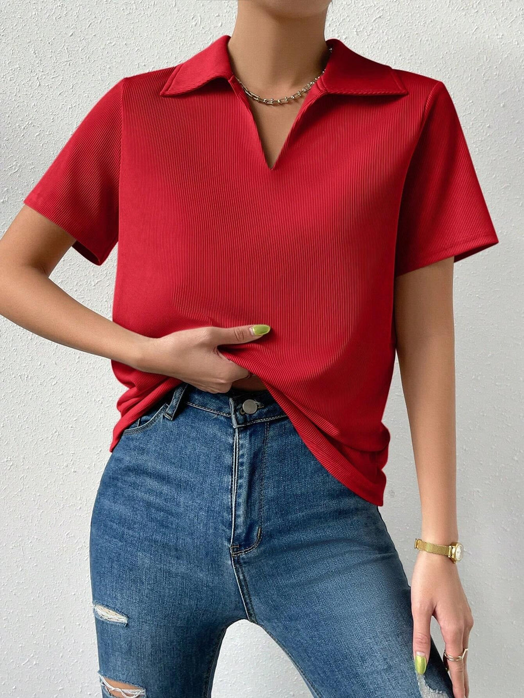 Solid Ribbed Knit Tee