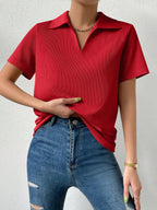 Solid Ribbed Knit Tee