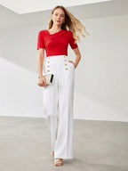 Solid Asymmetrical Neck Slim Fit Tee