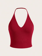 Summer Sexy Solid Backless Crop Halter Top